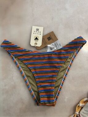 Billabong Multicolor Ribbed Stripe Bikini Bottom - Olive, Blue & Orange